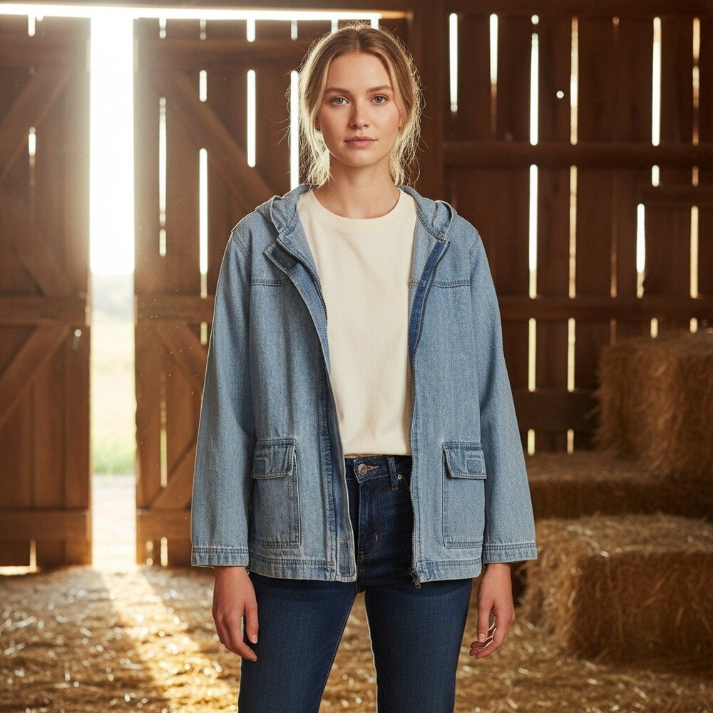 Vintage Light Blue Denim Hooded Jacket